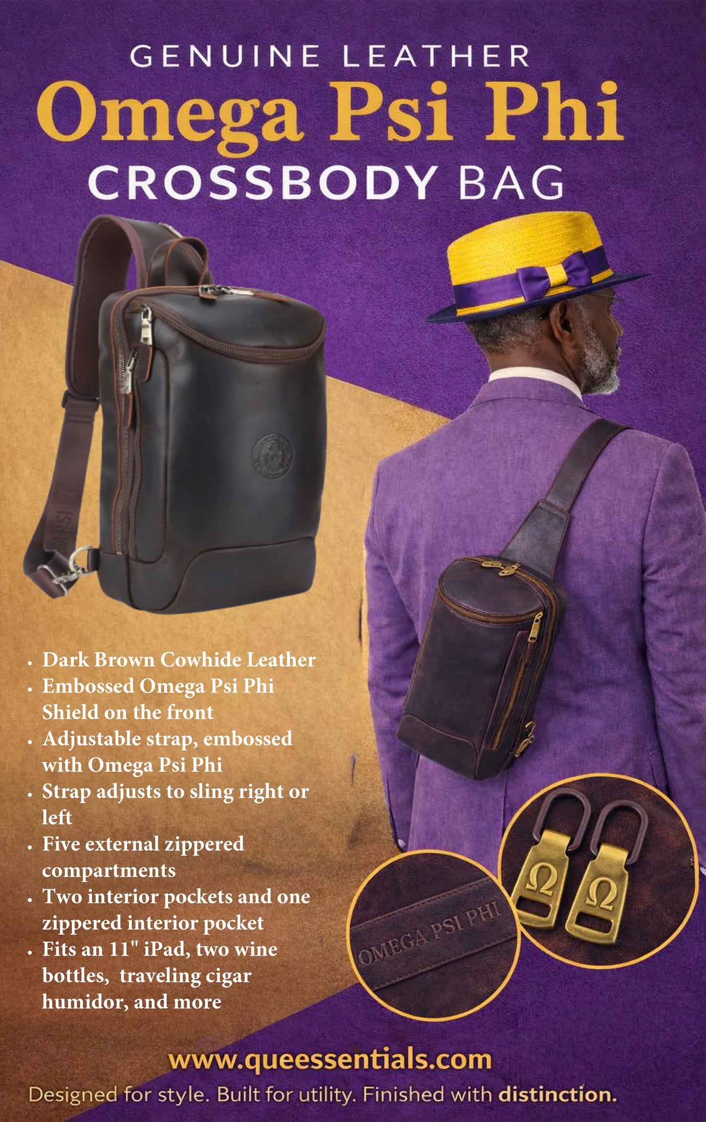Omega Psi Phi Leather Sling Bag