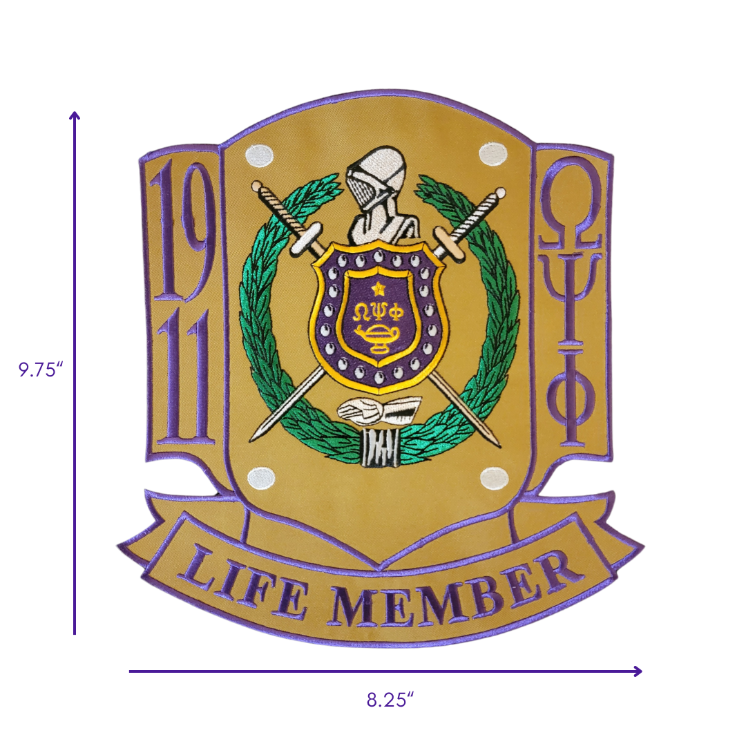Omega Psi Phi Life Member Patch - Large Gold Twill