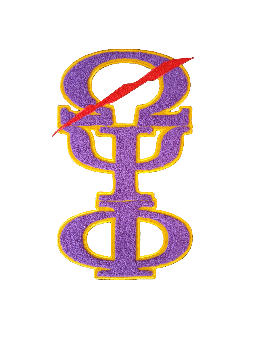Omega Psi Phi - Chenille Greek Letter Vertical Patch With Thunderbolt
