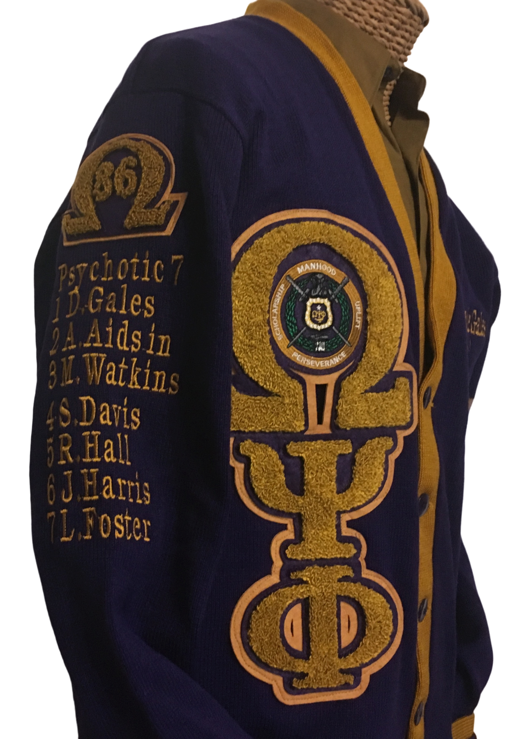 ΩΨΦ - Purple and Gold Cardigan with Lamp and Greek Letters