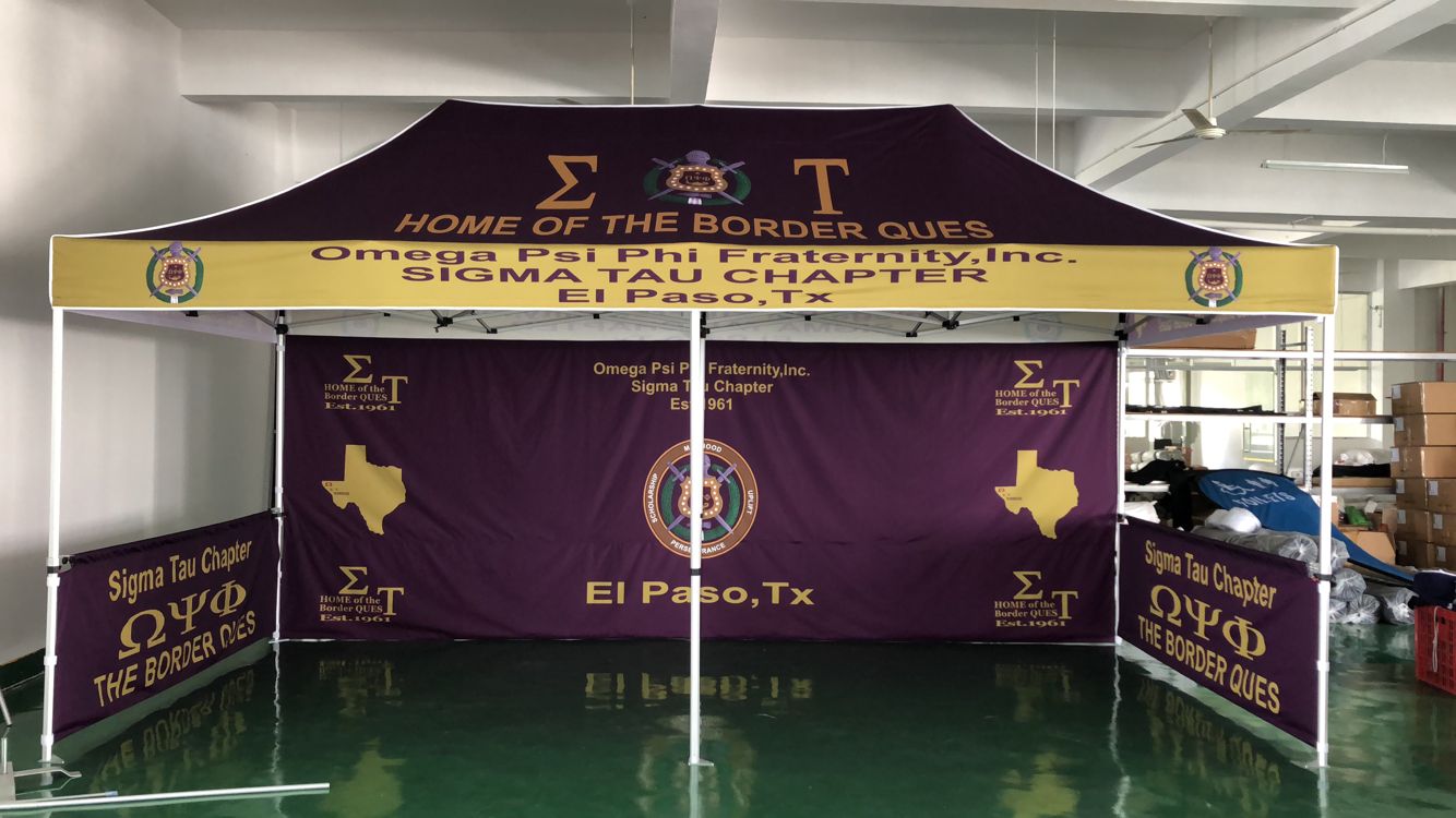 omega tent 10' x 20' Custom Omega Psi Phi Tent Canopy + Double Sided Back Panel + –  Que Essentials