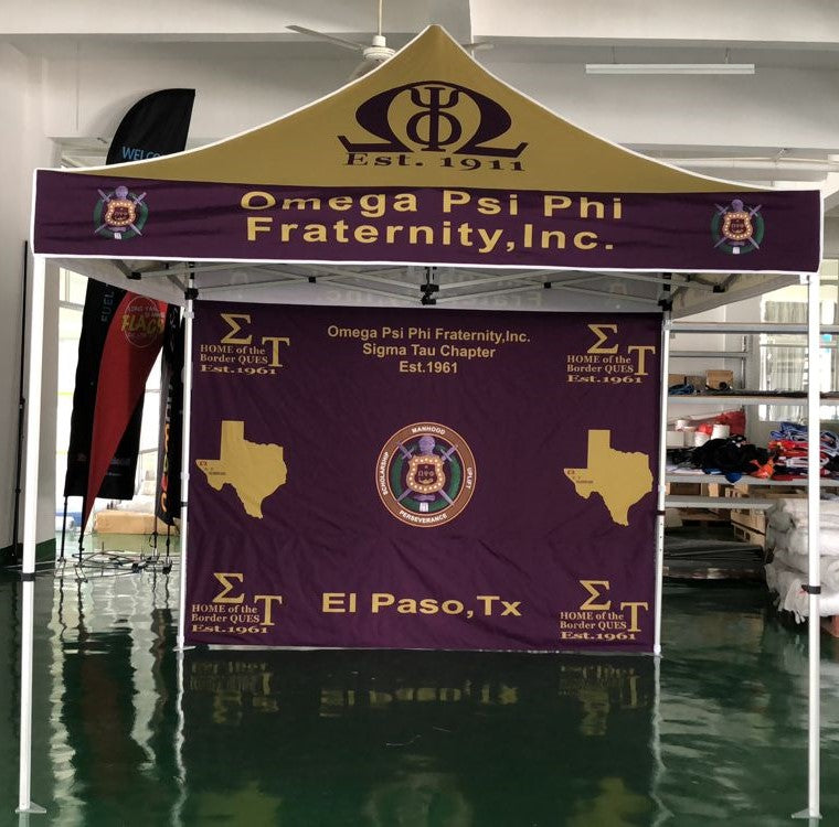 omega tent 10' x 10' Custom Omega Psi Phi Canopy Tent with Backwall – Que Essentials