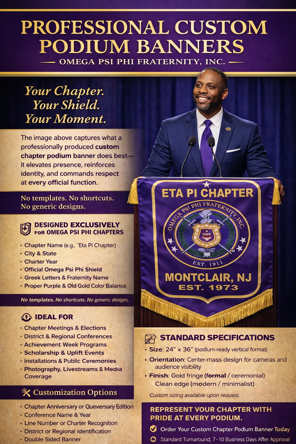 Omega Psi Phi Custom Chapter Podium Banner