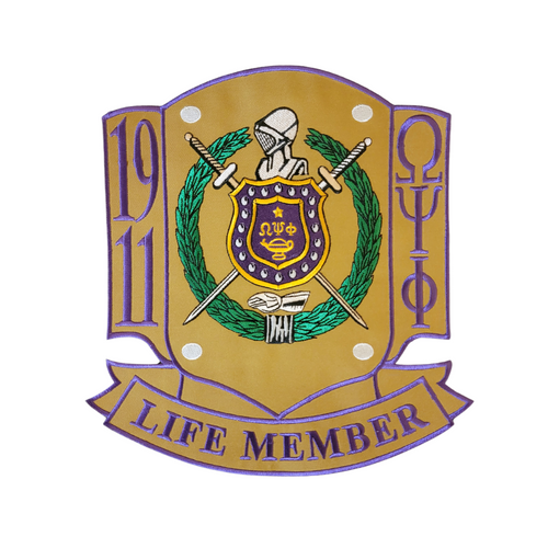 Omega Psi Phi Life Member Patch - Large Gold Twill