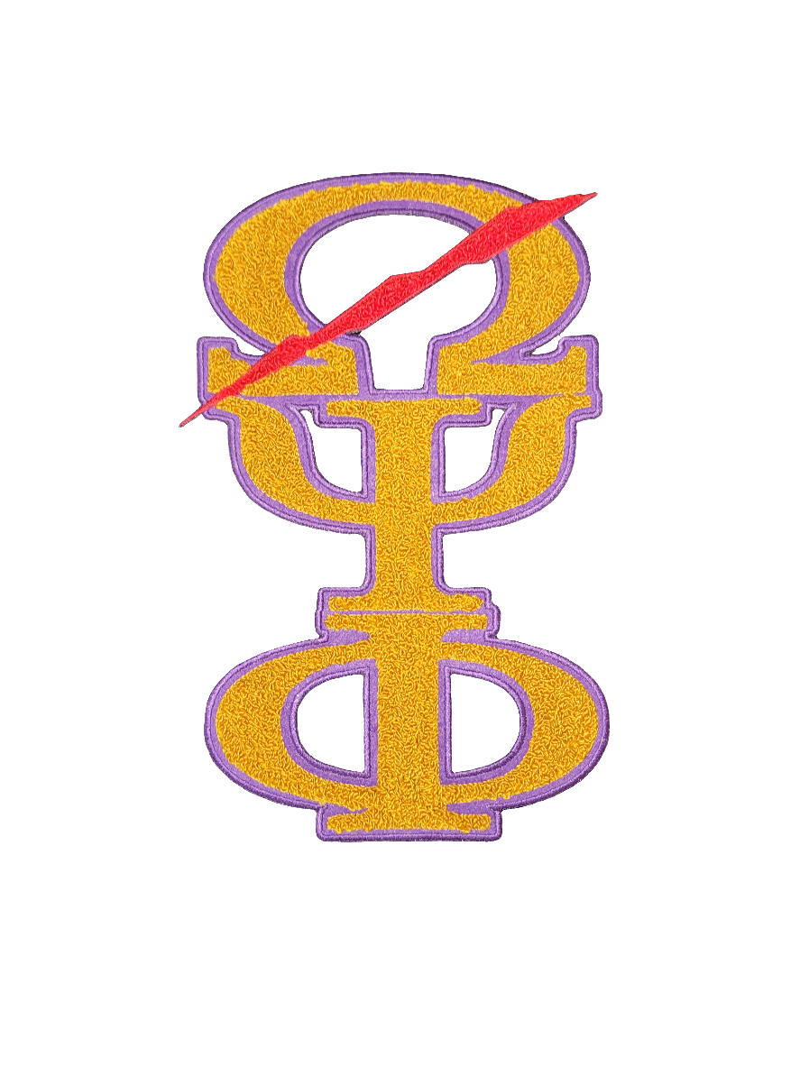 Omega Psi Phi - Chenille Greek Letter Vertical Patch With Thunderbolt