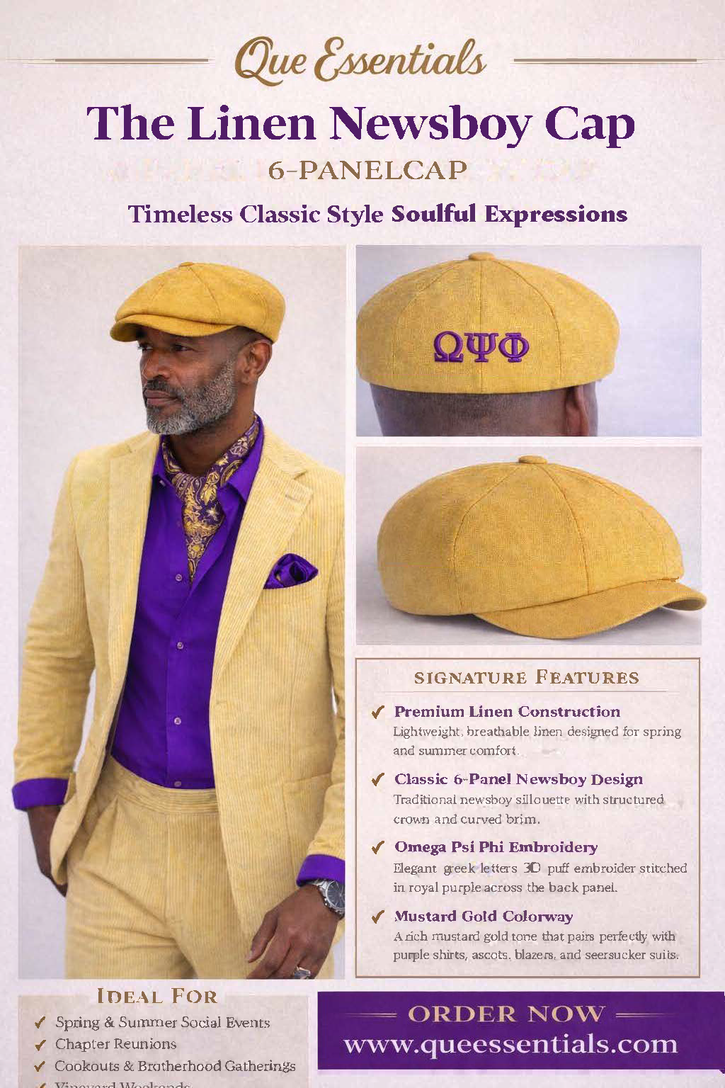 Gold Linen Newsboy Cap