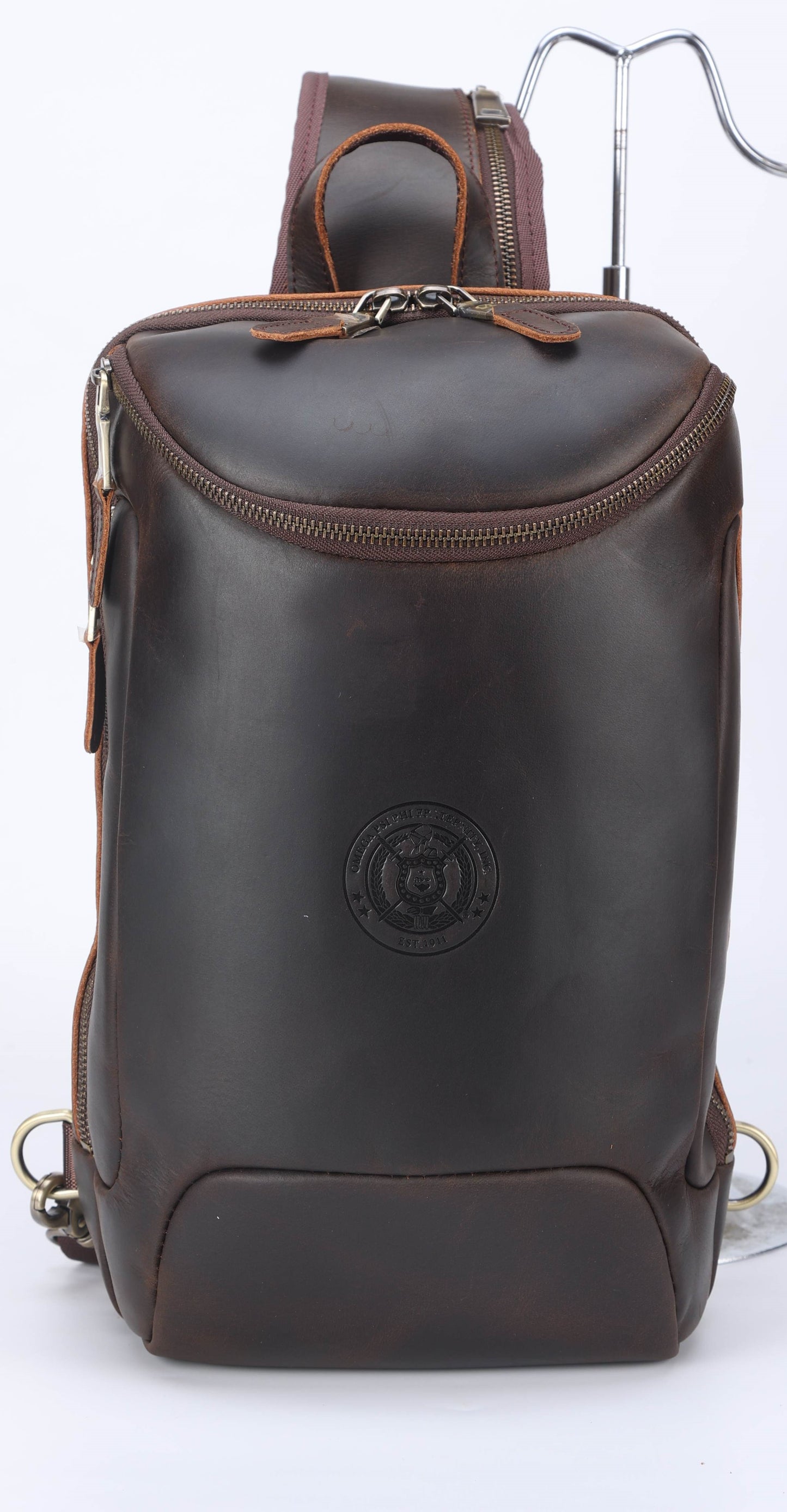 Omega Psi Phi Leather Sling Bag