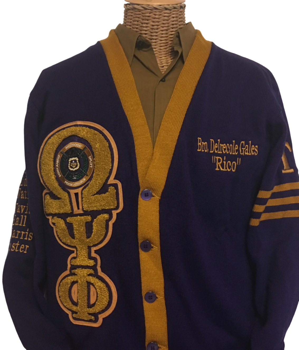 ΩΨΦ - Purple and Gold Cardigan with Lamp and Greek Letters