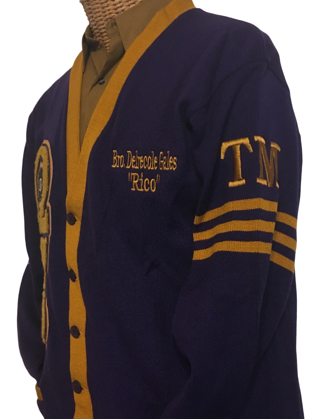 ΩΨΦ - Purple and Gold Cardigan with Lamp and Greek Letters