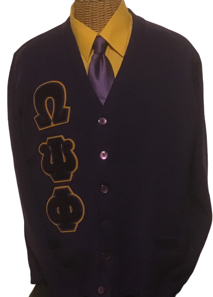 Omega Psi Phi Button Down Cardigan with Greek Letters